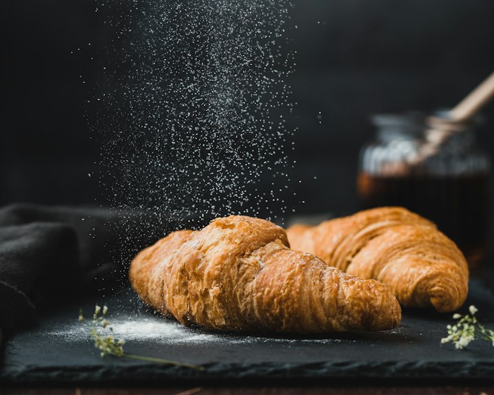 Golden freshly baked croissants